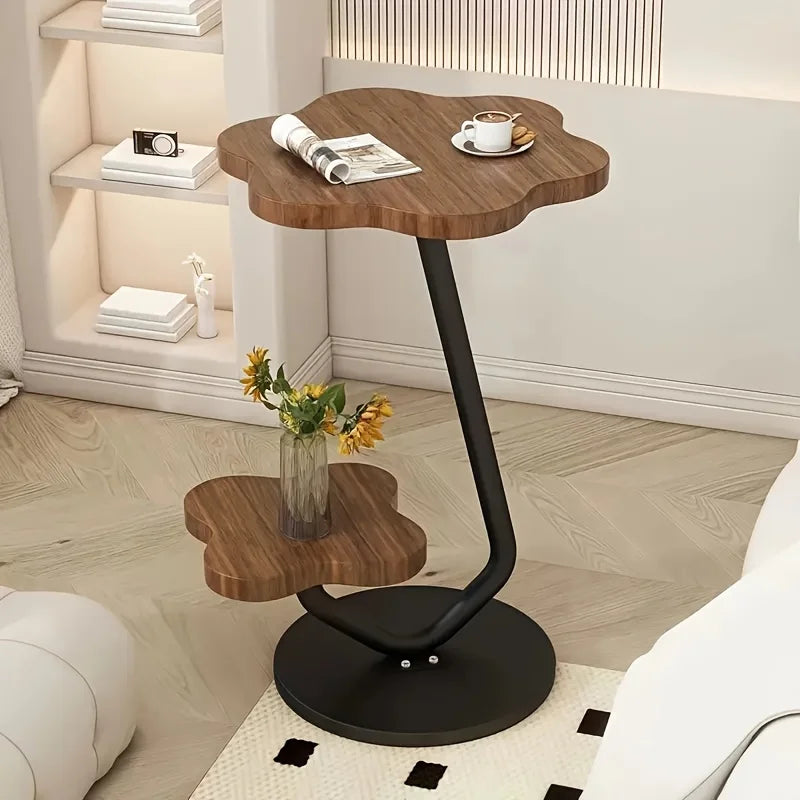 Marentha Flower-Shaped Side Table | Cream Modern 2-Tier Storage Accent Table with Metal Frame | Compact Coffee & End Table for Living Room | Ø40 × H60 cm