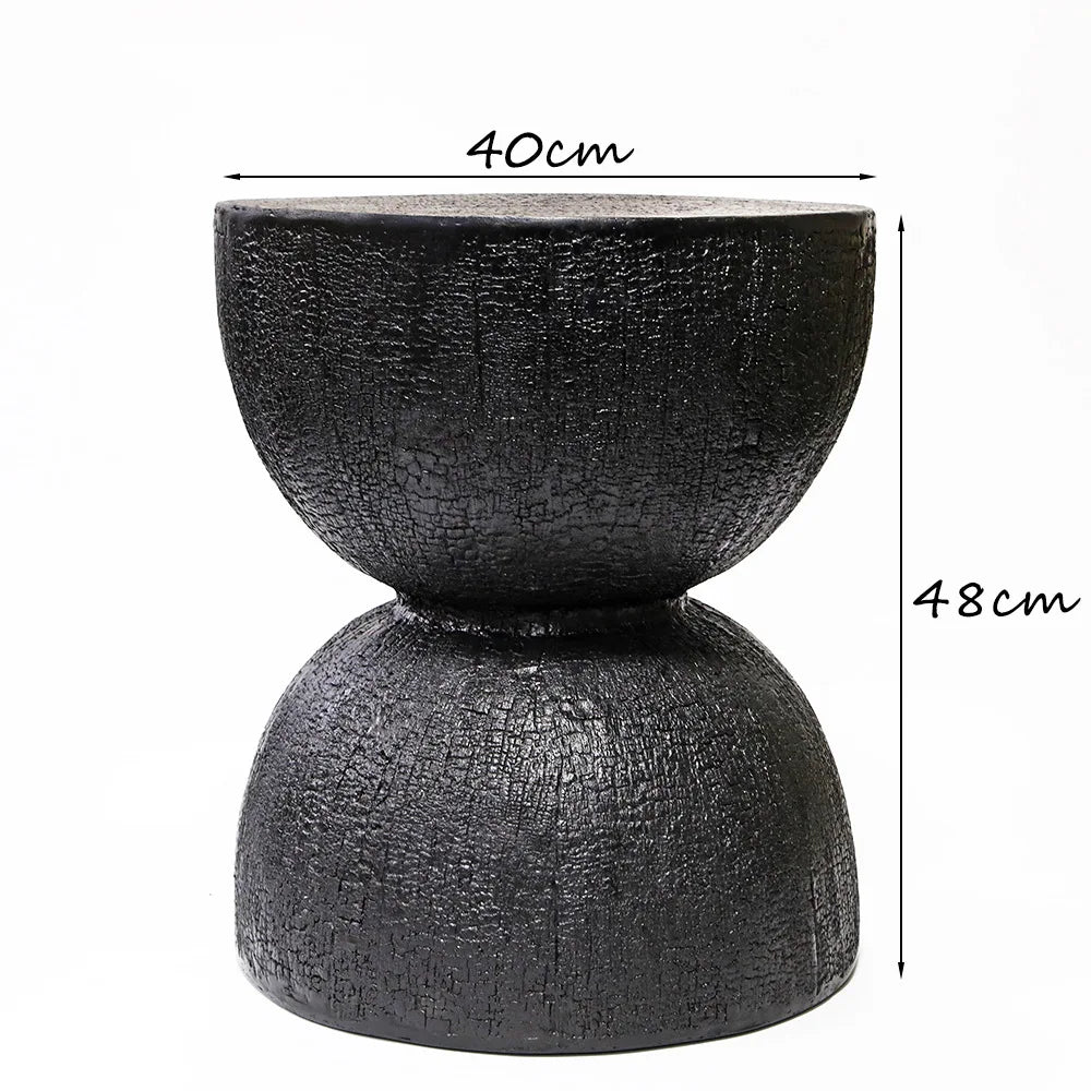Rovinio Black Round Coffee Table | Tree Trunk Look Hourglass Side Table | Modern Rustic Accent Table