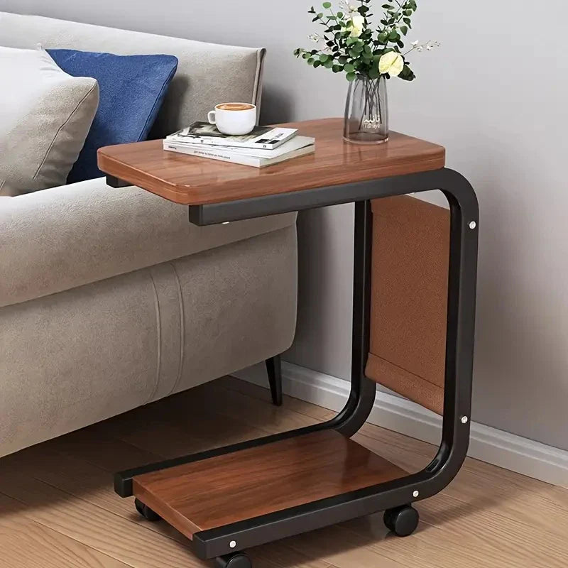 Tavero C-Shaped Side Table with 360° Wheels | Mobile Sofa Laptop Table | Modern Metal Rolling Accent Table