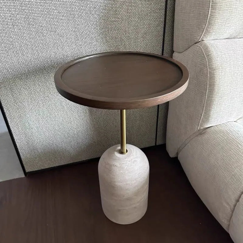 Marvellayne Round Side Table with Gravel Base | Modern Stainless Steel Accent Table | Luxury Sofa Side Table 40 cm