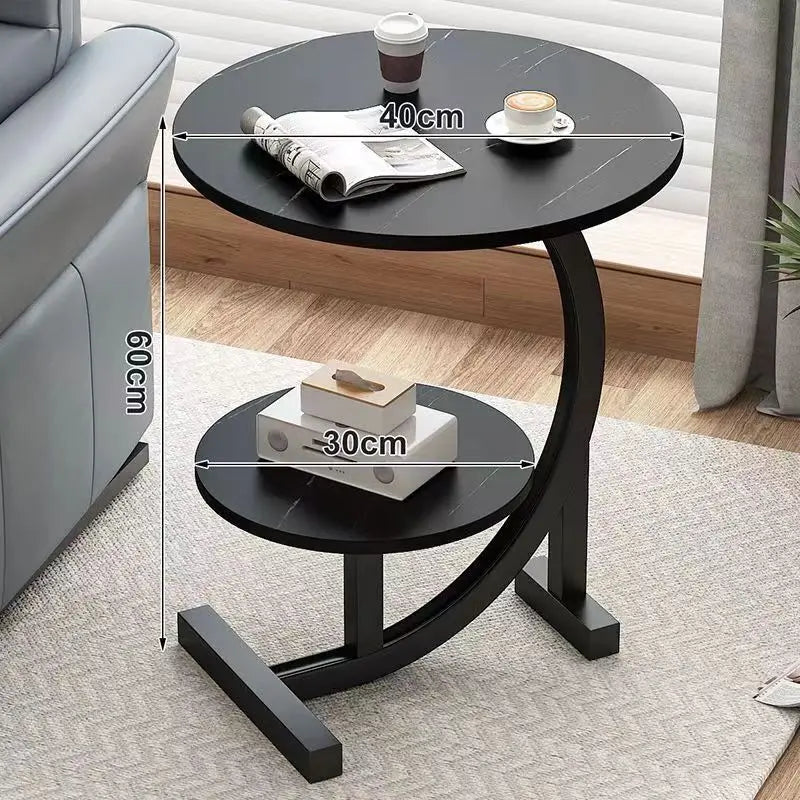 Caliora Luxe Two-Tier Movable Side Table | Modern Compact Coffee & Nightstand Table | Wooden Metal Storage Table for Living Room, Bedroom & Balcony | D40 × H62 cm