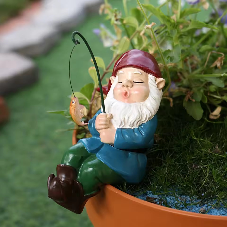 Fishing Garden Gnome Figurine with Rod for Garden & Home Decor | Weatherproof Resin Ornament | Indoor Outdoor Decorative Figure