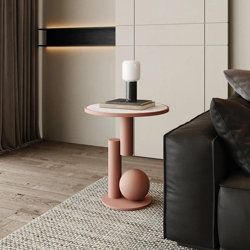 Calviera Round Luxury Side Table | Rock Slab Accent Table | Modern Sofa & Bedroom Nightstand Table