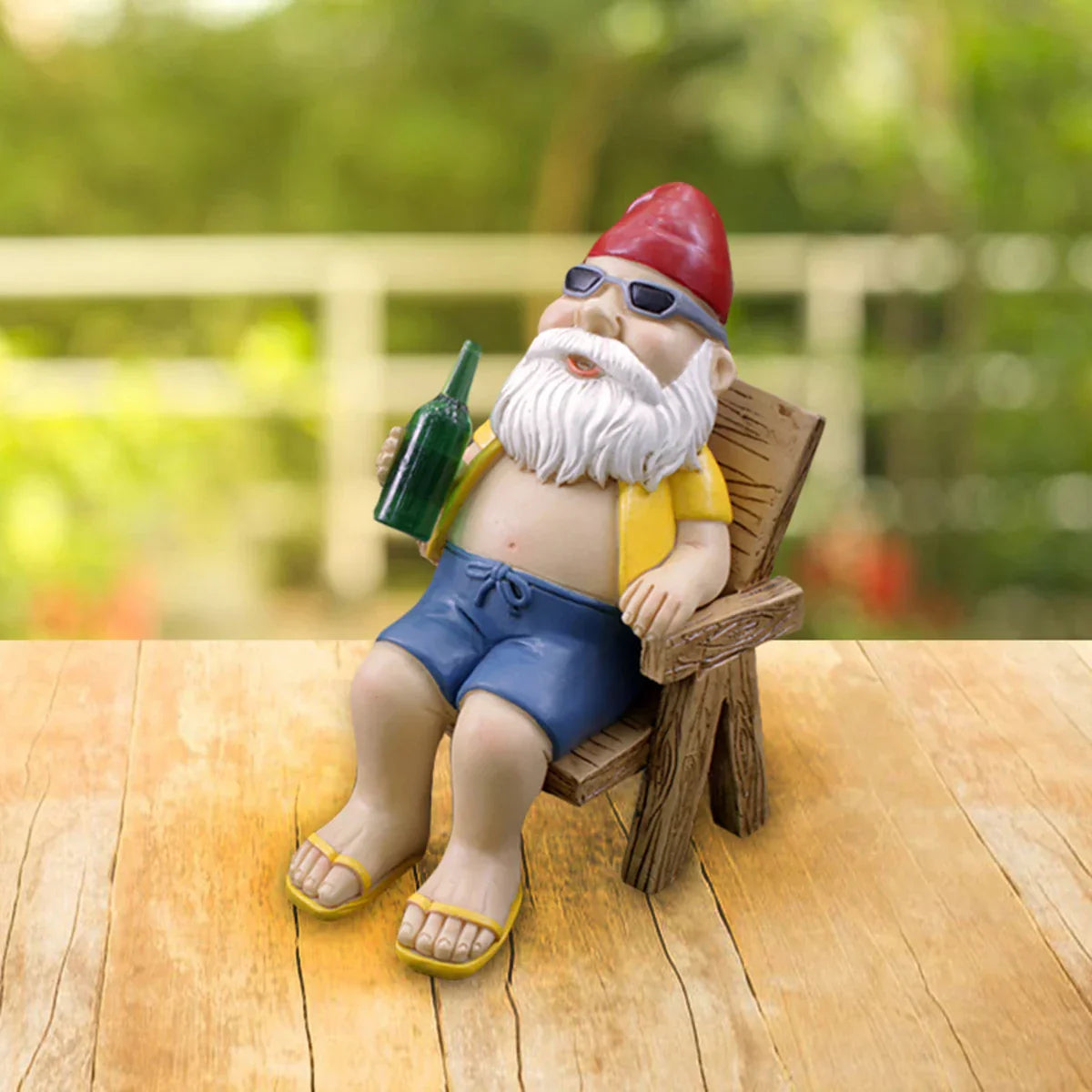 Garden Gnome Sunbather Figurine with Deck Chair for Garden & Patio | Weatherproof Resin Garden Decor | Summer Outdoor Ornament