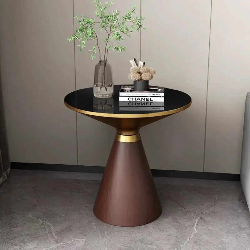 Zarello Nordic Luxe Round Coffee Table | Modern Glass Top Side Table | Gold Electroplated Base Living Room & Hotel Accent Table, Ø50 x 58.5 cm