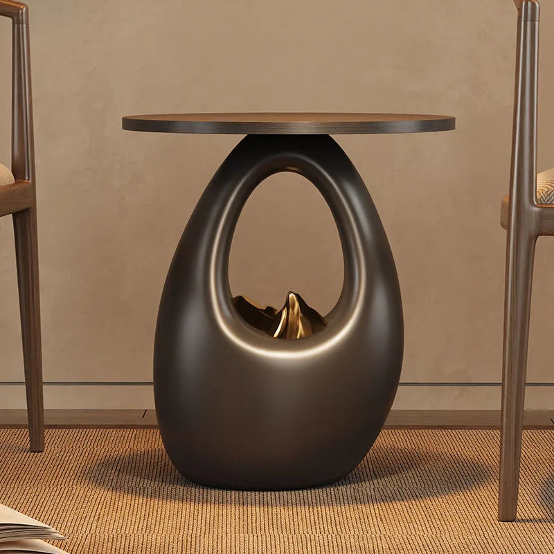 Fiorenza Round Side Table | Feng Shui Stone-Look Decorative Coffee & Tea Table | Modern Minimalist Accent Table for Living Room & Balcony | Wood & Resin Design