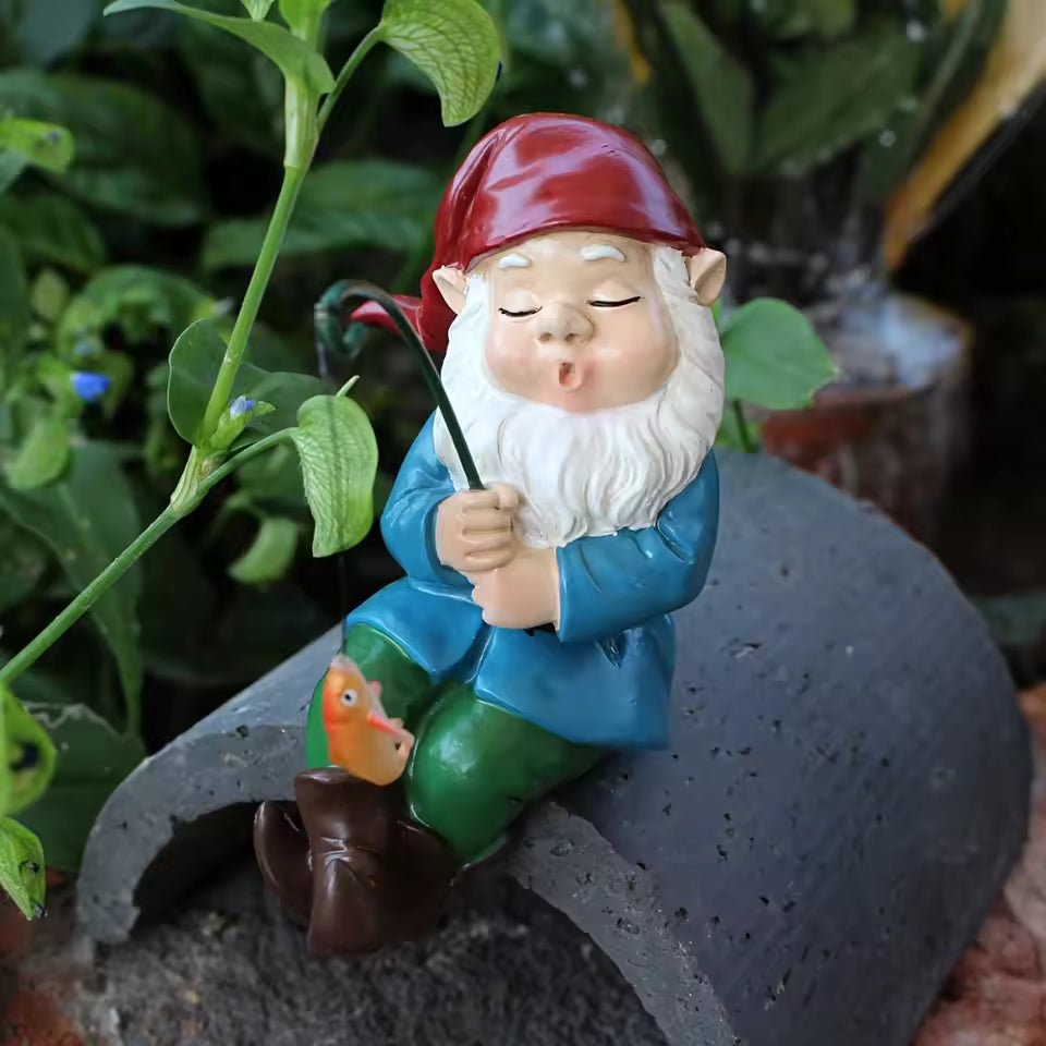 Fishing Garden Gnome Figurine with Rod for Garden & Home Decor | Weatherproof Resin Ornament | Indoor Outdoor Decorative Figure