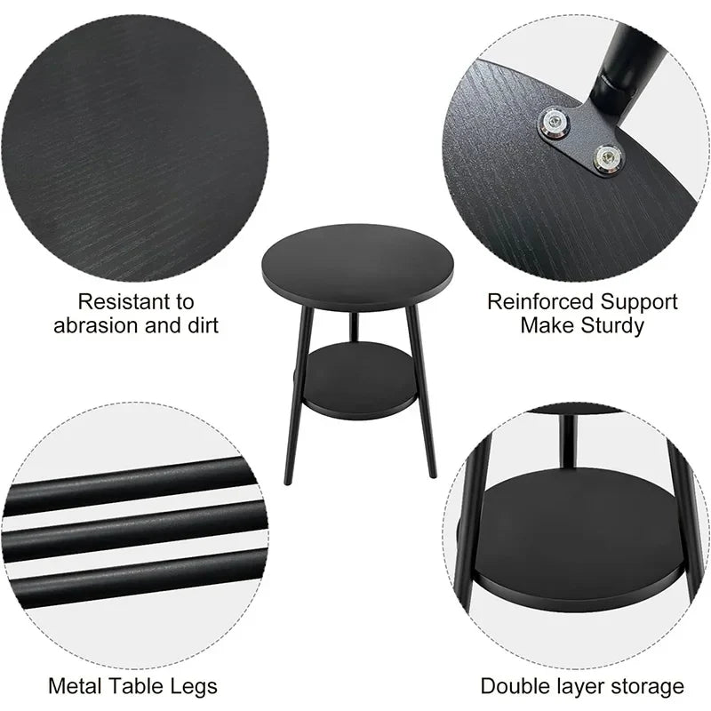 Cirenya Round Two-Tier Side Table | Modern Minimalist Storage Coffee & Nightstand Table | Compact Black Accent Table for Living Room & Bedroom | Ø38 × H55 cm