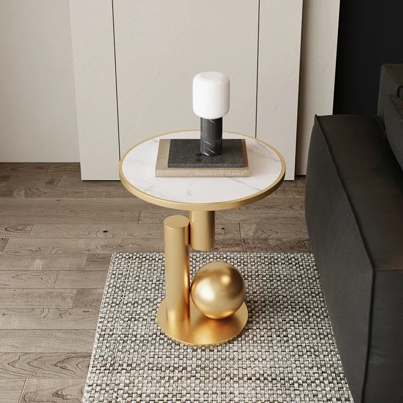 Calviera Round Luxury Side Table | Rock Slab Accent Table | Modern Sofa & Bedroom Nightstand Table