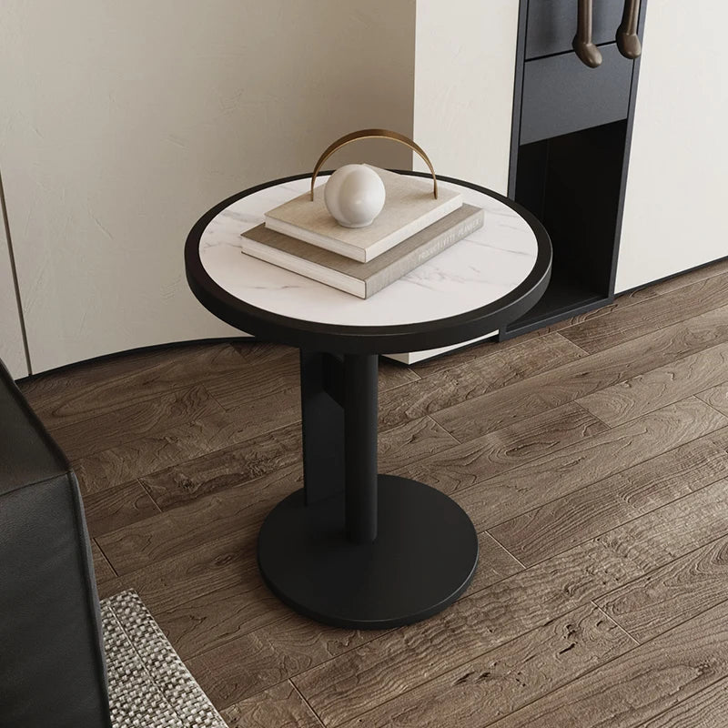 Calviera Round Luxury Side Table | Rock Slab Accent Table | Modern Sofa & Bedroom Nightstand Table