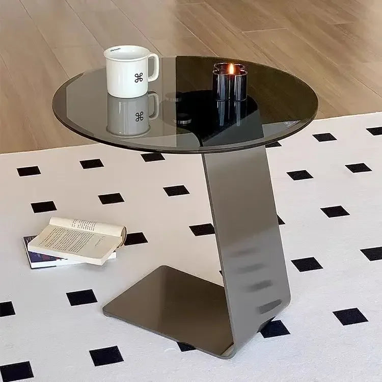 Velarno Round Tempered Glass Coffee Table | Modern Italian Minimalist Sofa Table | Luxury Metal Frame Living Room Side Table
