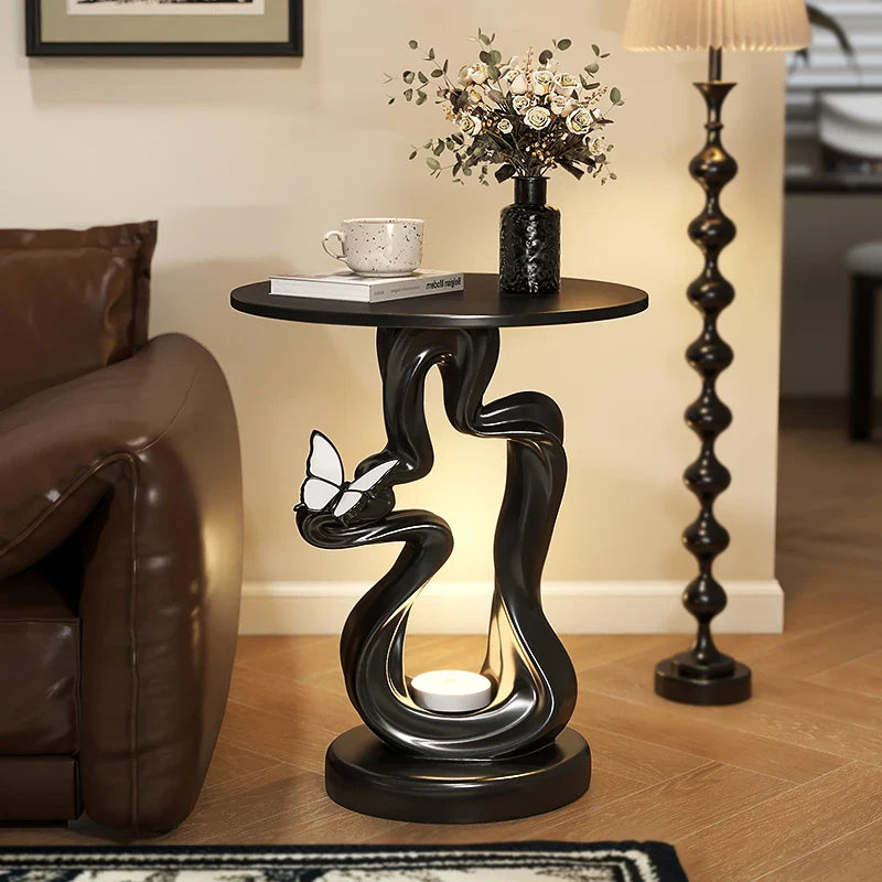 Florentian Butterfly Side Table with Lamp | French Antique Resin Accent Table with Storage