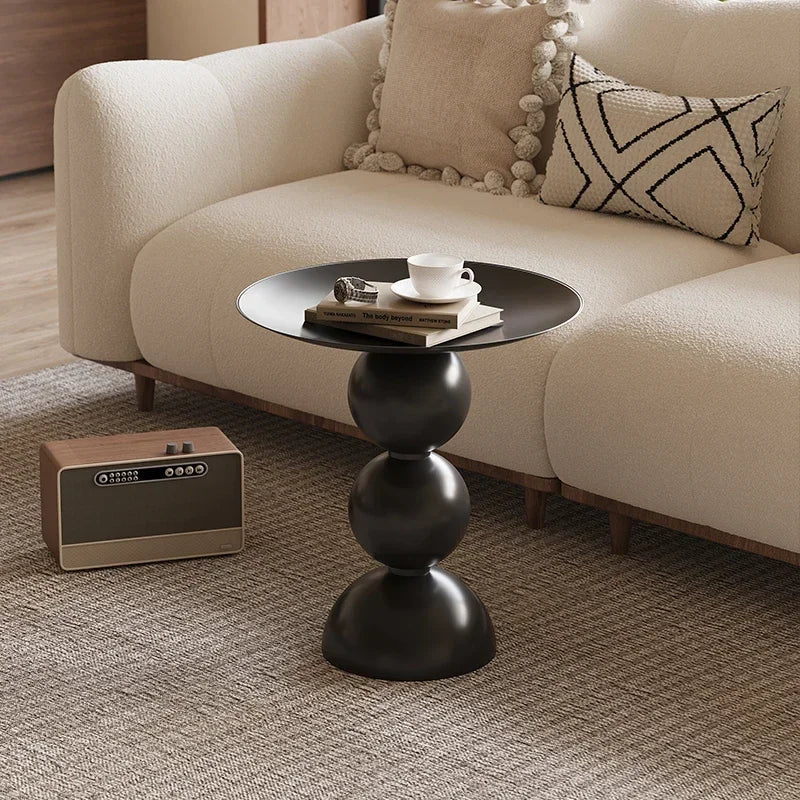 Zanverro Retro Round Side Table | Black Iron Luxury Accent Table | Sofa & Bedroom Nightstand Table