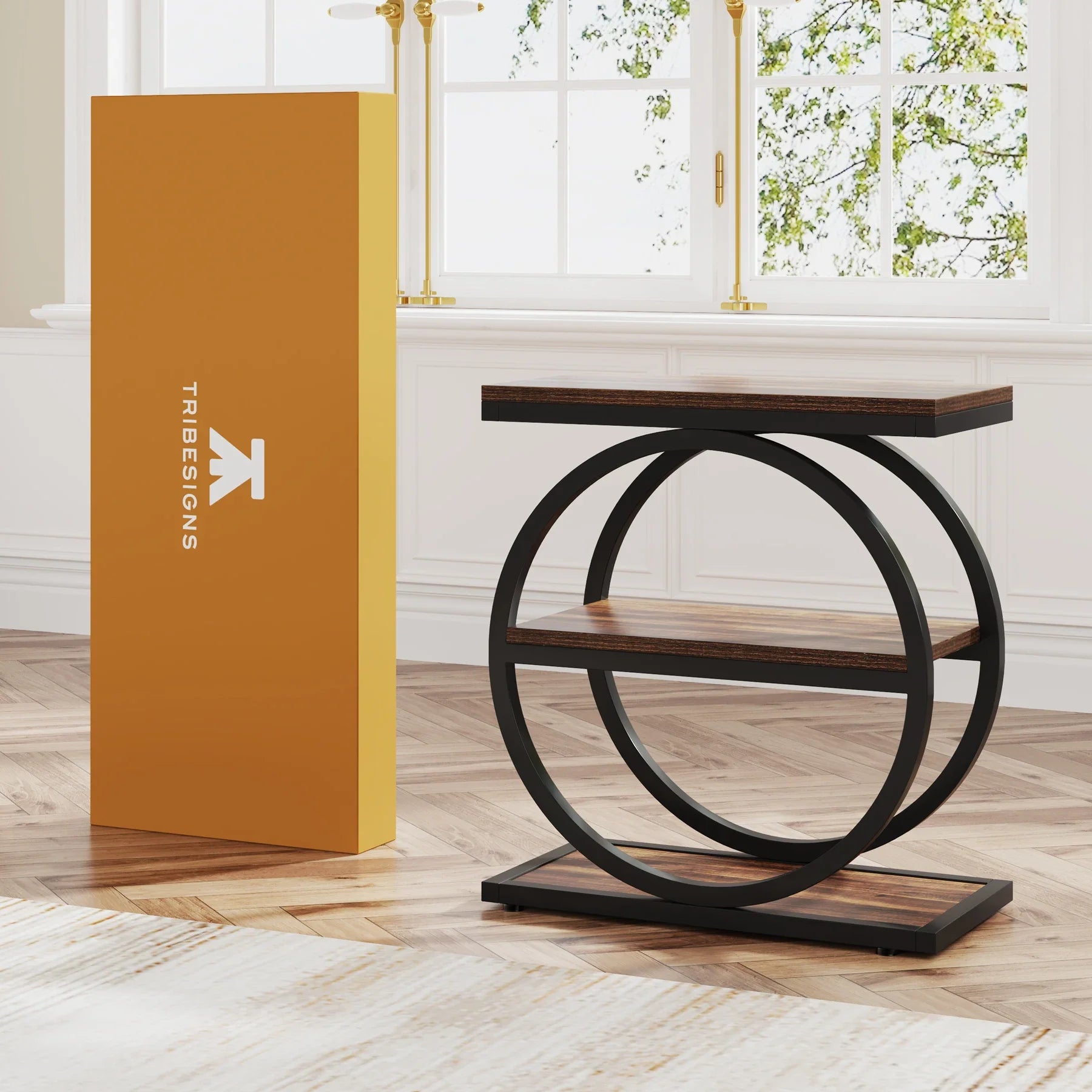 Isyvelra Industrial Narrow Side Table | 3-Tier Wooden Storage Shelf Table | Slim Space-Saving Nightstand & Sofa Table | Wood & Metal Design | 30 × 60 × 65 cm