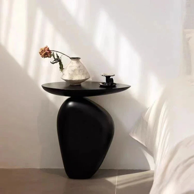 Obsidian Modern Black Pebble Coffee Table | Organic Designer Side Table | Contemporary Living Room & Bedroom Accent Table