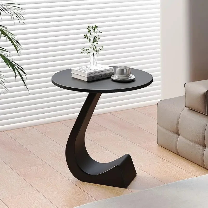 Alviano Modern Round Side Table Rock Slab Top | Minimalist Luxury Sofa & Bedside Table | Steel Frame, 11mm Premium Tabletop