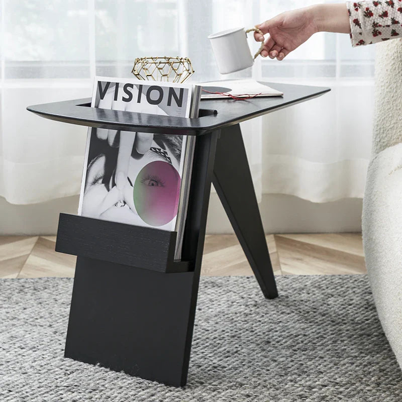 Trevanno Solid Wood Triangular Side Table | Nordic Magazine Rack End Table | Modern Corner Sofa Table