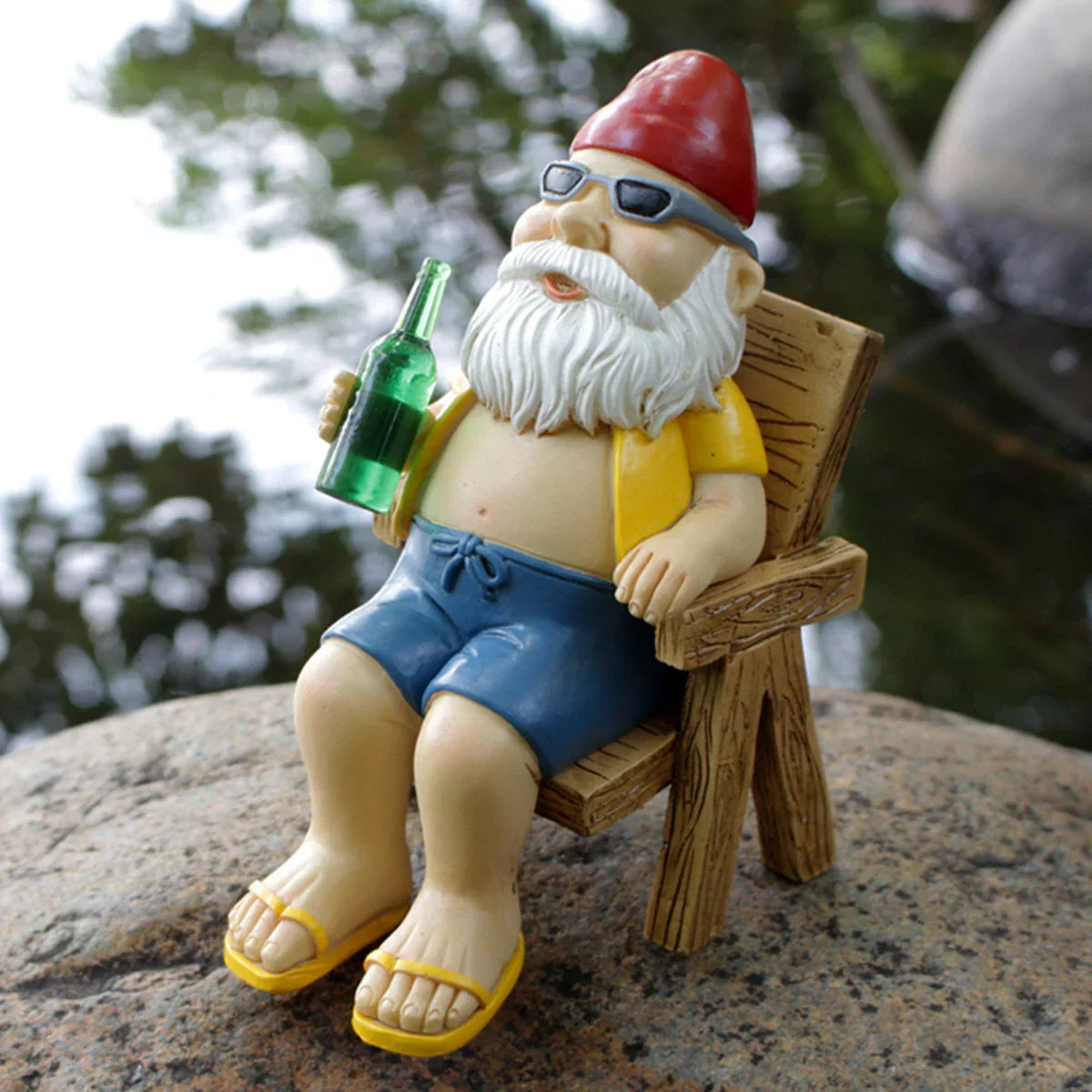 Garden Gnome Sunbather Figurine with Deck Chair for Garden & Patio | Weatherproof Resin Garden Decor | Summer Outdoor Ornament