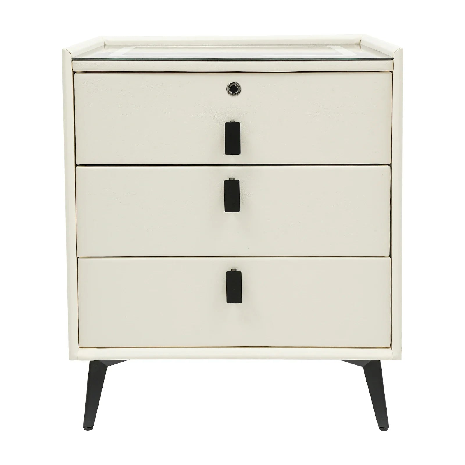 Elaron Smart Nightstand with LED Lighting & Fingerprint Lock | Wireless Charging Bedside Table with Bluetooth Speakers | Modern 3 Drawer Storage Cabinet
