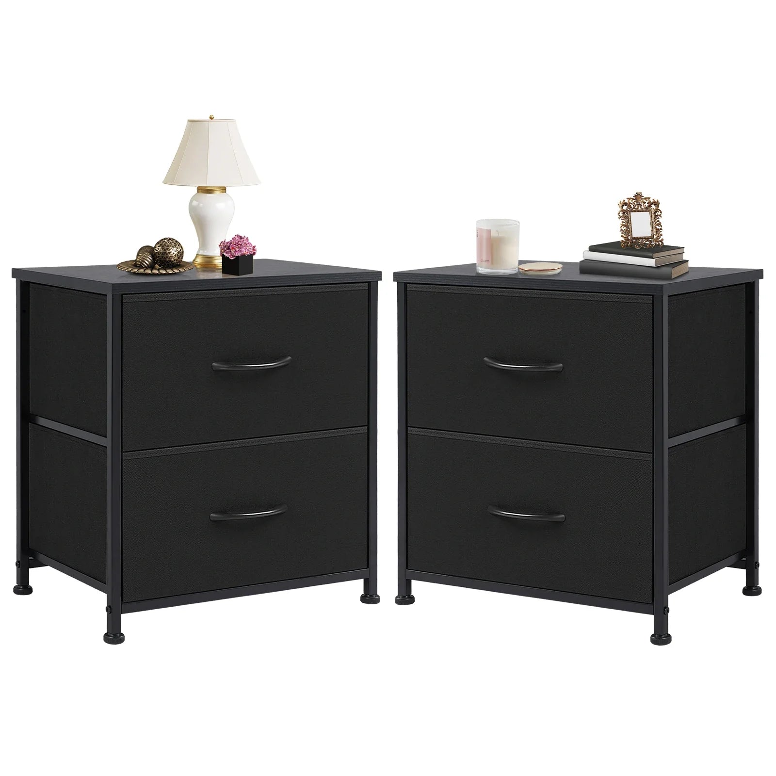 Elandra Nightstand Side Table with 2 Fabric Drawers | Compact Storage Bedside Table & Sofa Table | Lightweight Metal Frame, Modern Minimalist Design