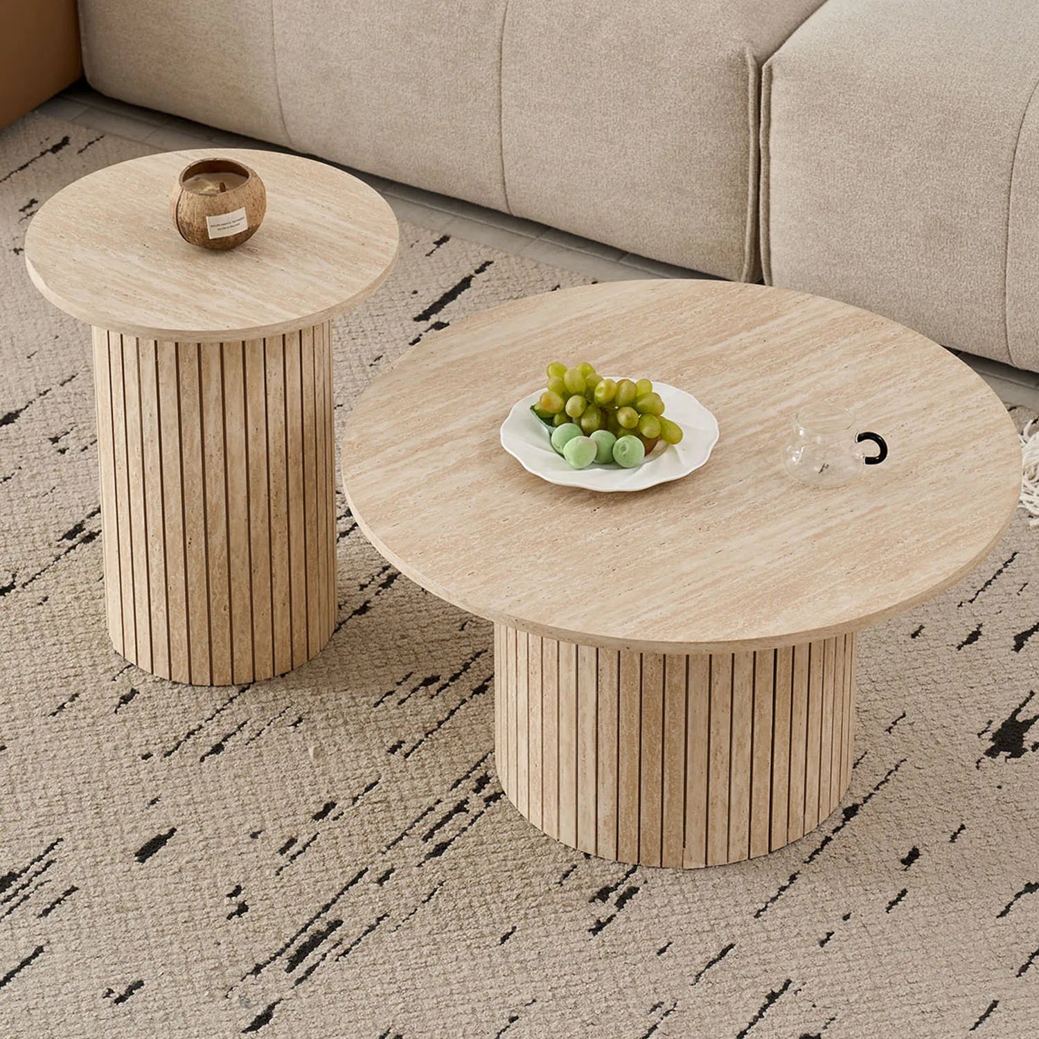 Arvellonn Round Nesting Coffee Table Set of 2 | 70 cm & 40 cm | Modern Space-Saving Center Tables
