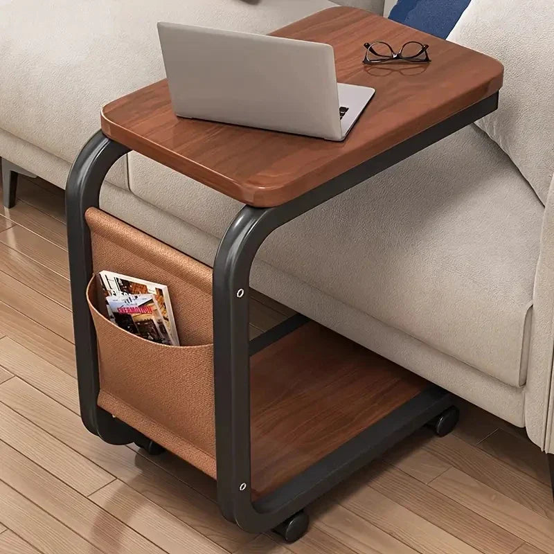 Tavero C-Shaped Side Table with 360° Wheels | Mobile Sofa Laptop Table | Modern Metal Rolling Accent Table