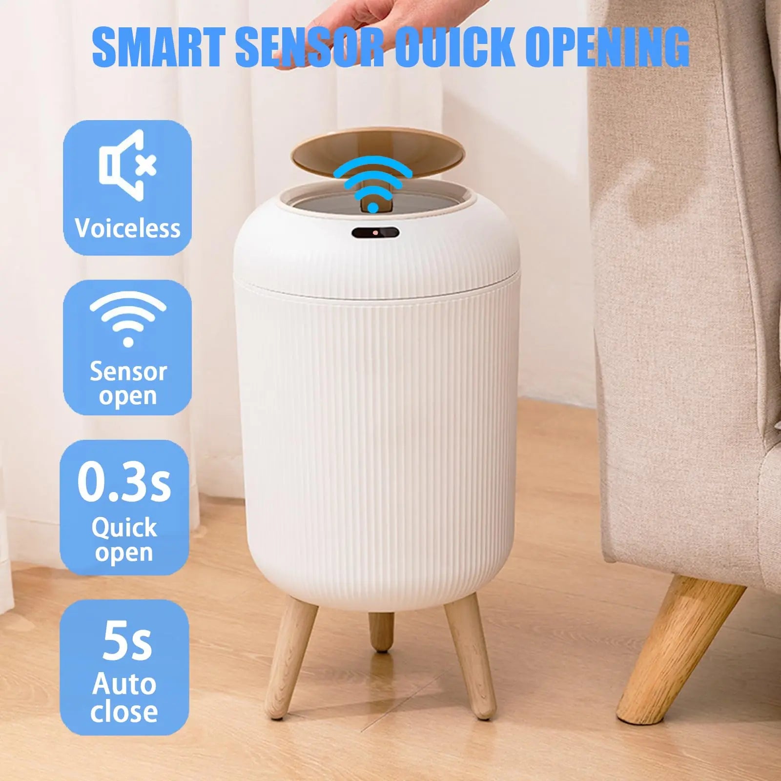 Vekkio Sense | Automatic Trash Can with Motion Sensor for Bathroom, Kitchen, or Office