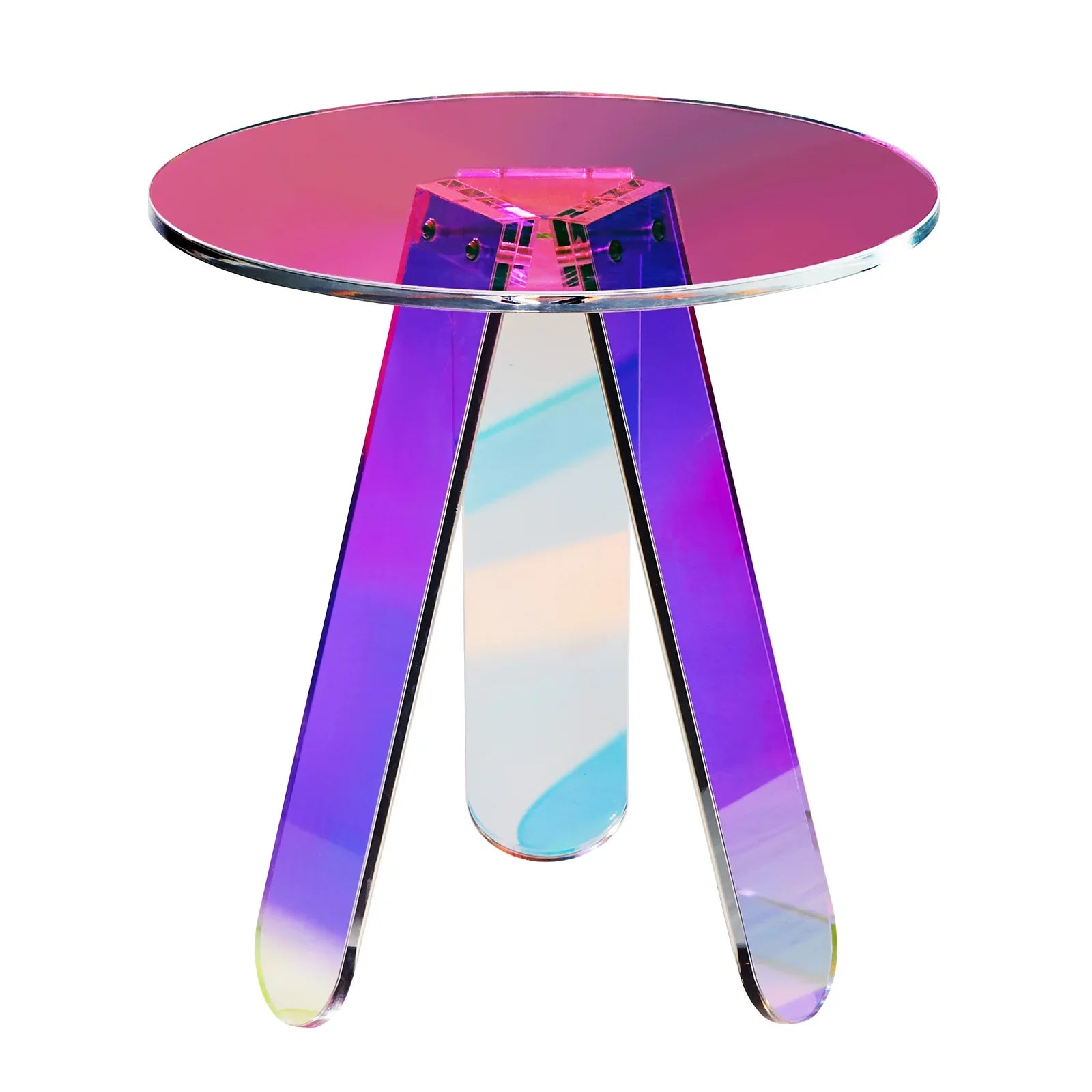 Lumirex Round Iridescent Acrylic Side Table | Transparent Rainbow Effect Modern Coffee Table | 45 cm Accent Table, 12 mm Acrylic