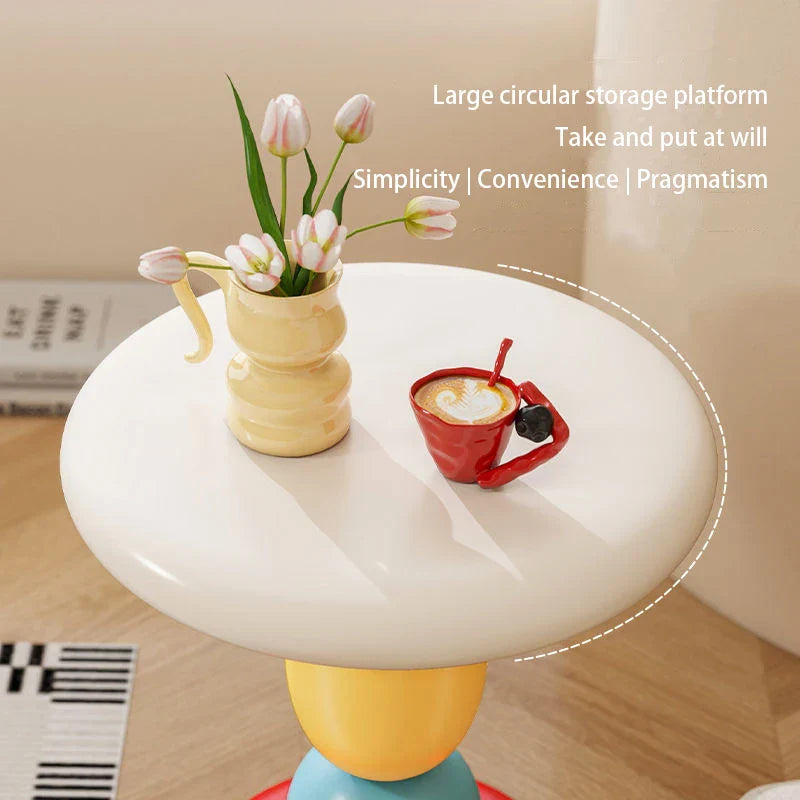 Noviran Round Coffee Table with Removable Side Top | Modern Organic Design | Contemporary Living Room Side Table