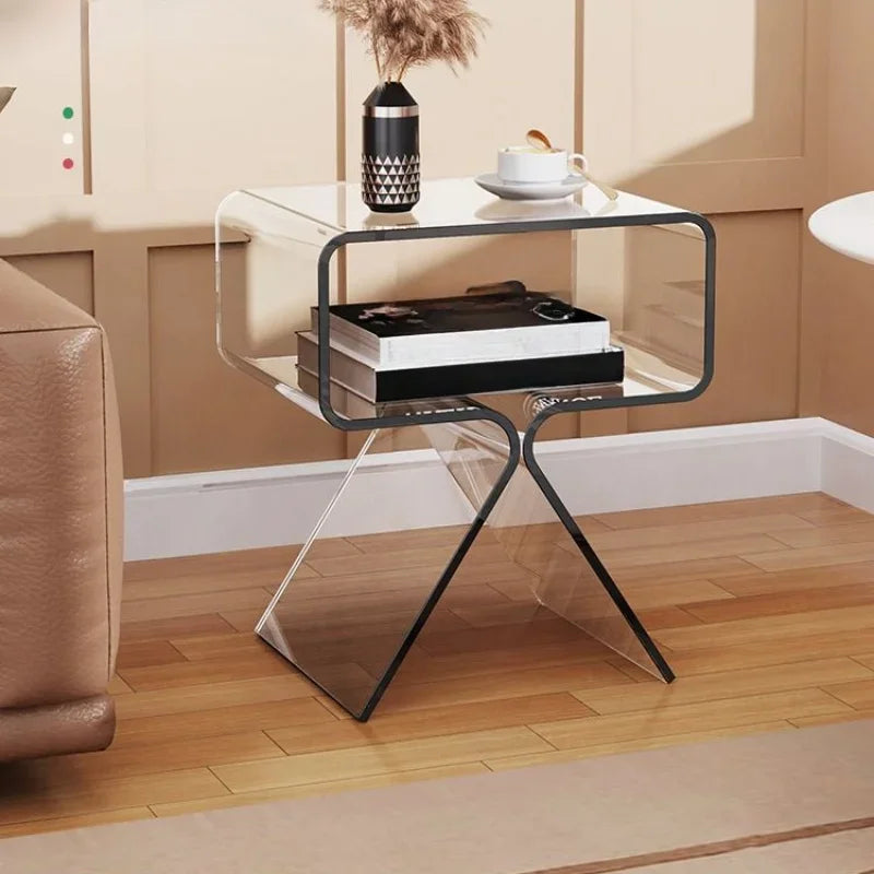 Ignyra Transparent Acrylic Side Table | Modern Minimalist Slim Accent Table for Living Room & Bedroom | Lightweight Clear Nightstand / Coffee Table | Ø40 × H45 cm