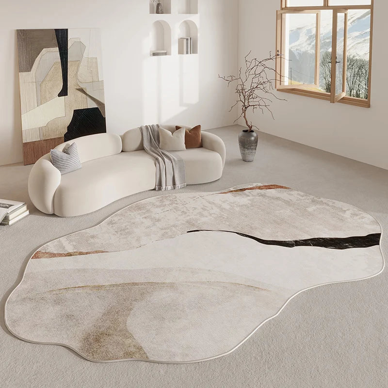 Enna Retro Area Rug | Soft Irregular Shaped Non-Slip Carpet | Modern Living Room & Bedroom Floor Rug