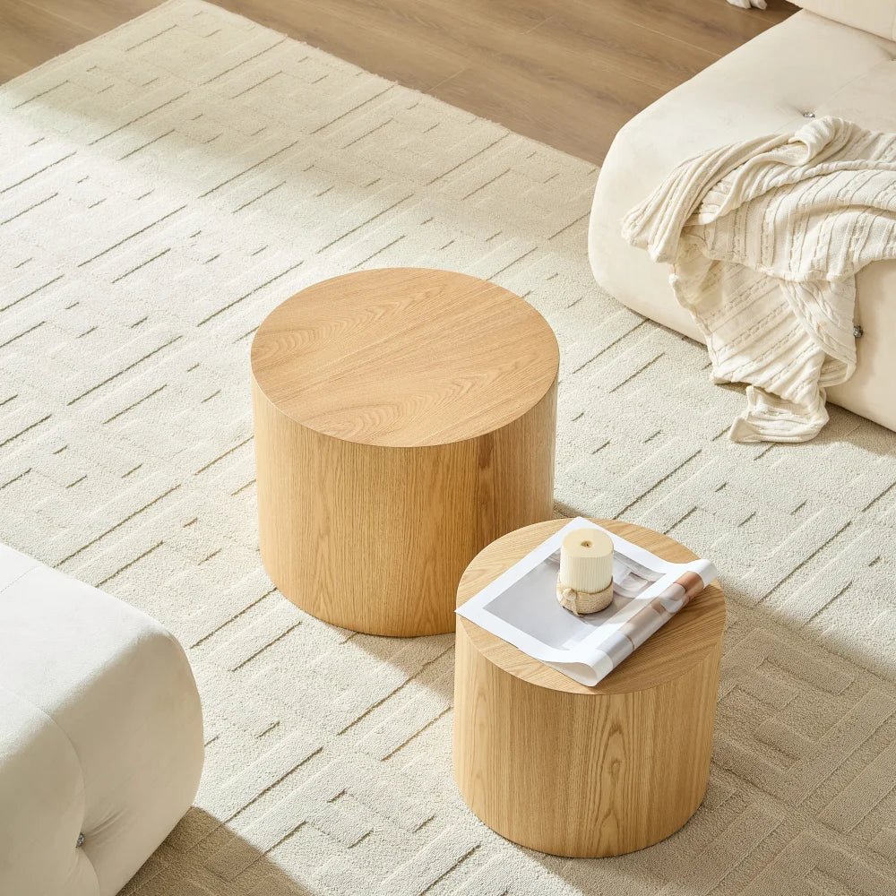 Eldoriann Round Nesting Coffee Table Set of 2 | Modern Space-Saving Side Tables | MDF
