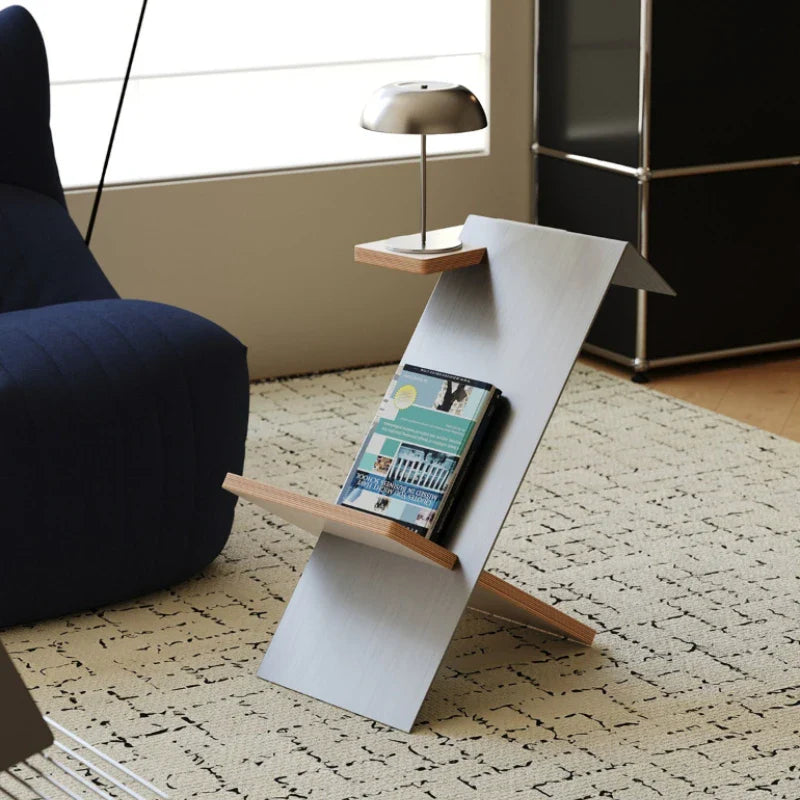 Valdorin Bauhaus Stainless Steel Side Table with Shelf | Modern Minimalist Sofa & Coffee Table | Designer Storage Table, Ø50 x 58.5 cm