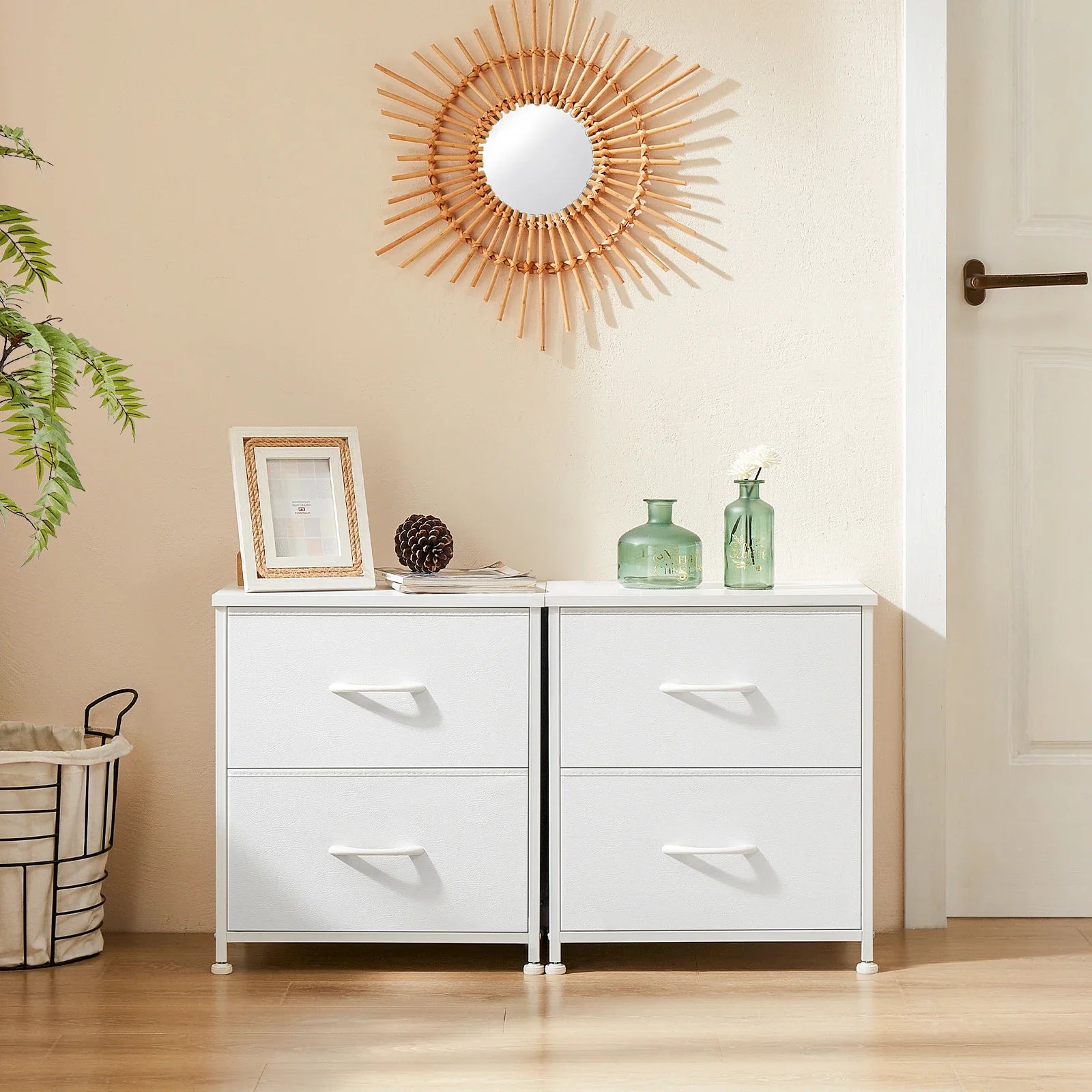 Elandra Nightstand Side Table with 2 Fabric Drawers | Compact Storage Bedside Table & Sofa Table | Lightweight Metal Frame, Modern Minimalist Design