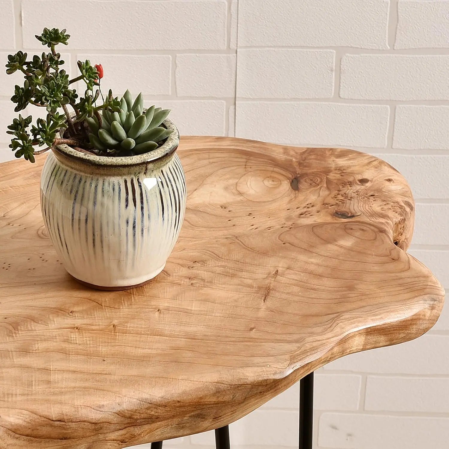 Pyraeon Natural Wooden Side Table | Rustic Live Edge Accent Table for Living Room & Bedroom | Compact Wood Nightstand / Plant Stand | Ø42 × H43.5 cm
