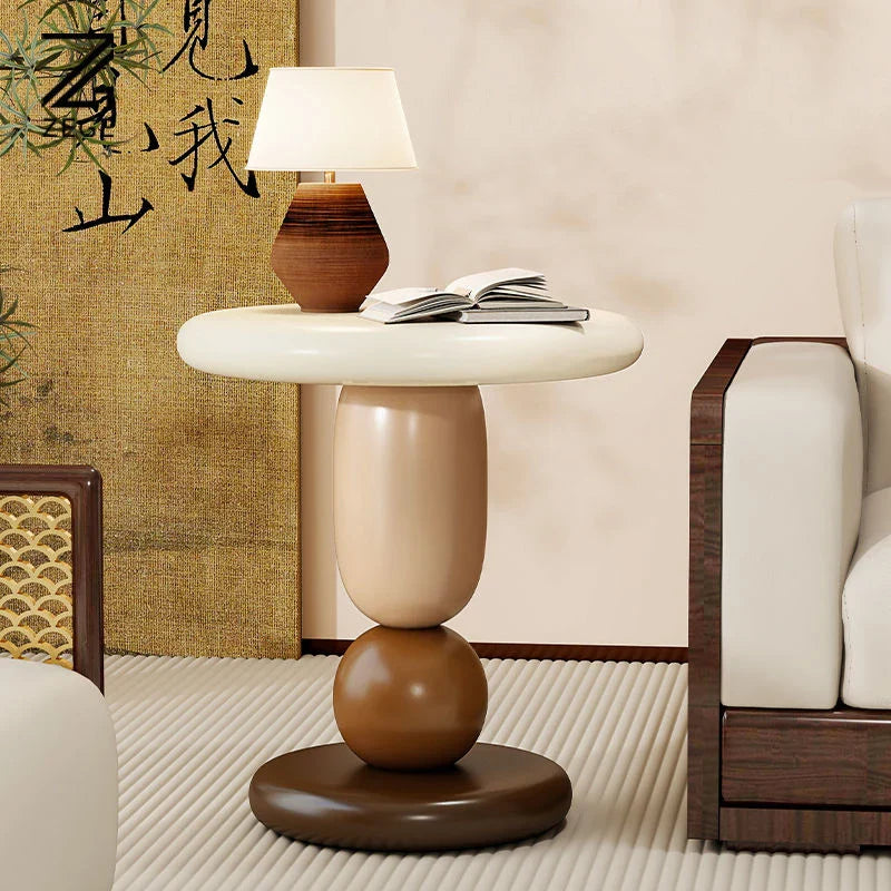 Noviran Round Coffee Table with Removable Side Top | Modern Organic Design | Contemporary Living Room Side Table