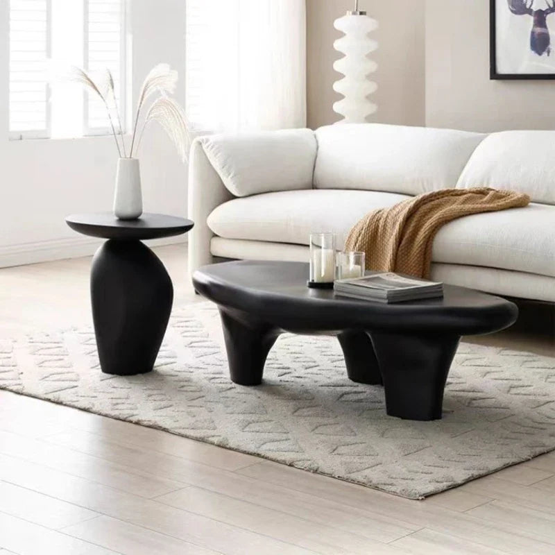 Obsidian Modern Black Pebble Coffee Table | Organic Designer Side Table | Contemporary Living Room & Bedroom Accent Table