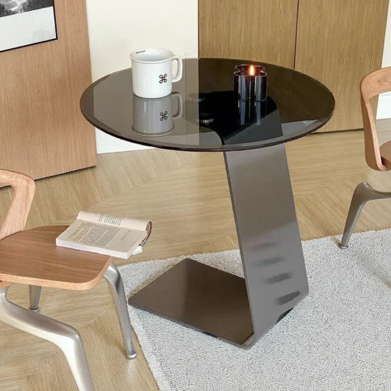 Velarno Round Tempered Glass Coffee Table | Modern Italian Minimalist Sofa Table | Luxury Metal Frame Living Room Side Table