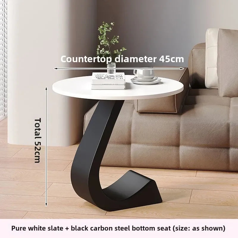 Alviano Modern Round Side Table Rock Slab Top | Minimalist Luxury Sofa & Bedside Table | Steel Frame, 11mm Premium Tabletop