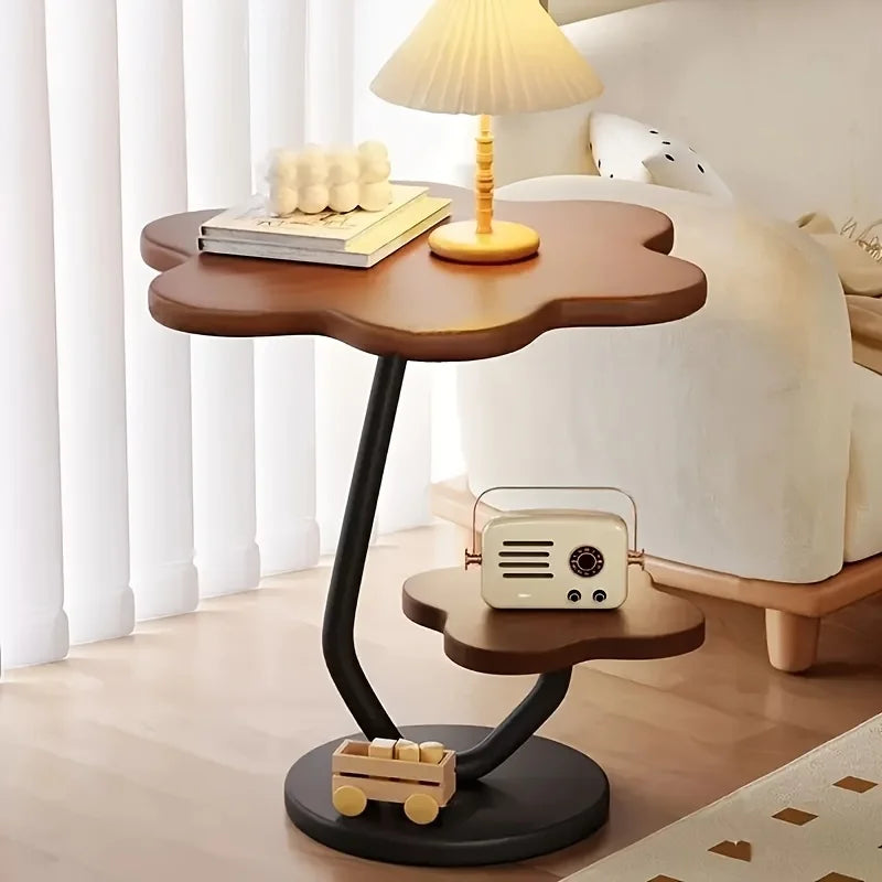 Marentha Flower-Shaped Side Table | Cream Modern 2-Tier Storage Accent Table with Metal Frame | Compact Coffee & End Table for Living Room | Ø40 × H60 cm
