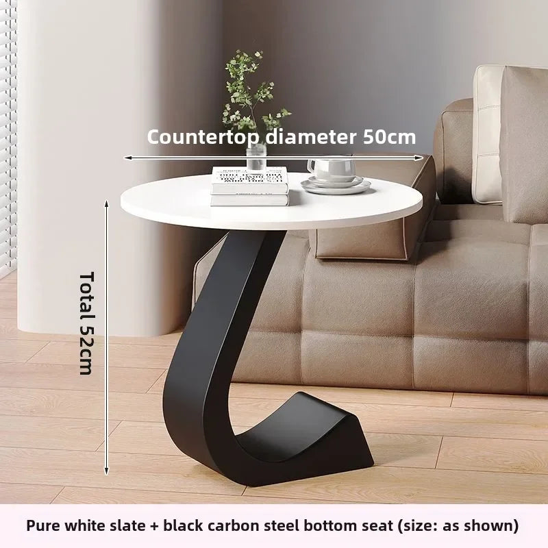 Alviano Modern Round Side Table Rock Slab Top | Minimalist Luxury Sofa & Bedside Table | Steel Frame, 11mm Premium Tabletop