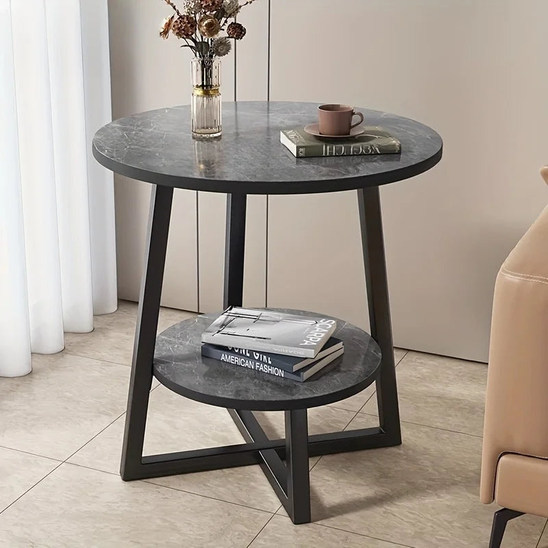 Aralynae Modern Two-Tier Side Table | Space-Saving Coffee & Nightstand Table with Storage Shelves | Compact Minimalist Side Table for Living Room, Bedroom & Balcony