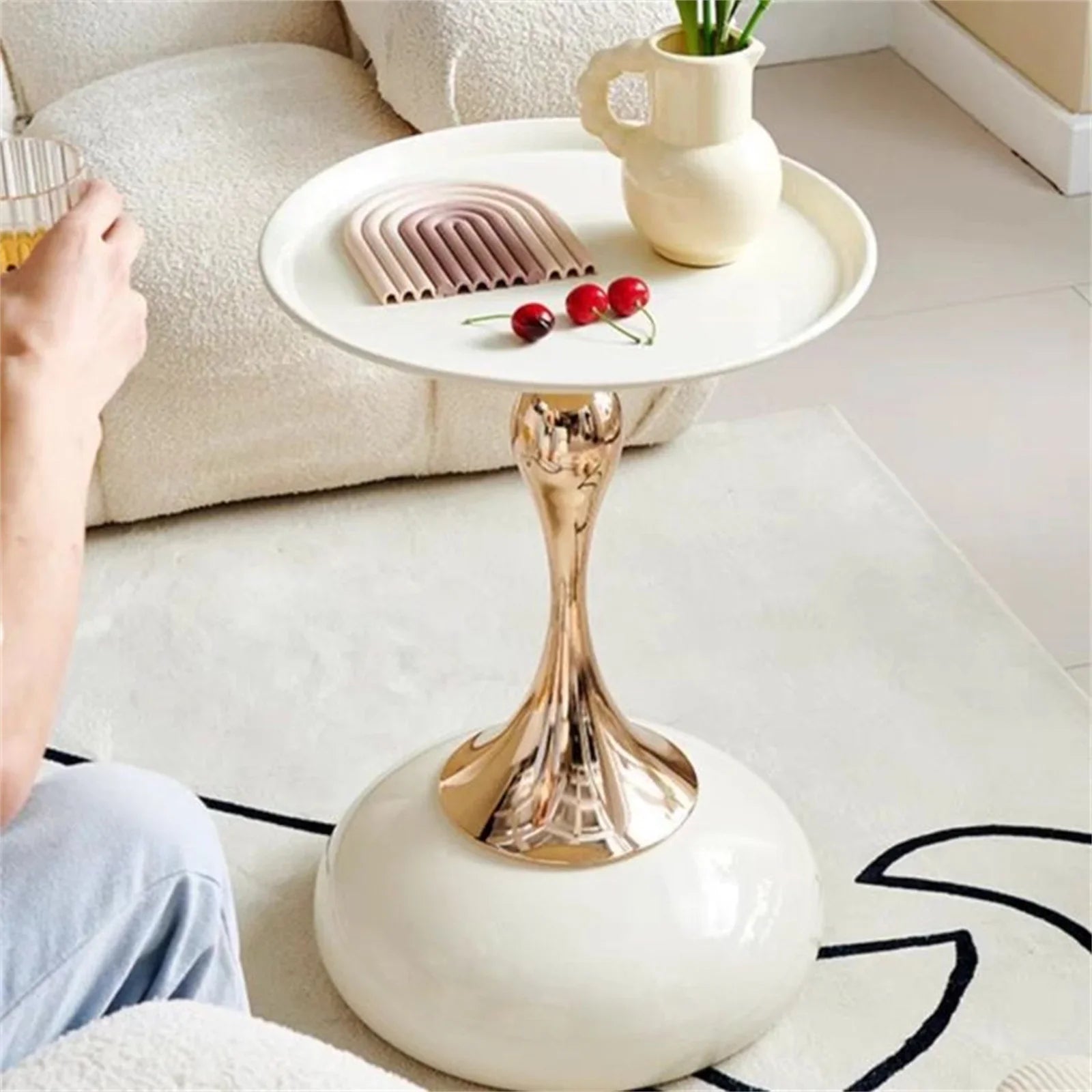 Auranelle Italian Design Round Side Table | Light Luxury Accent Table | Compact Sofa & Nightstand Table