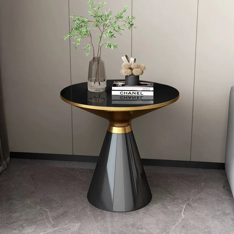 Zarello Nordic Luxe Round Coffee Table | Modern Glass Top Side Table | Gold Electroplated Base Living Room & Hotel Accent Table, Ø50 x 58.5 cm