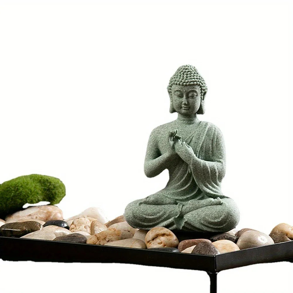 Brunno Figure | Zen Buddha made of green sandstone for table & aquarium