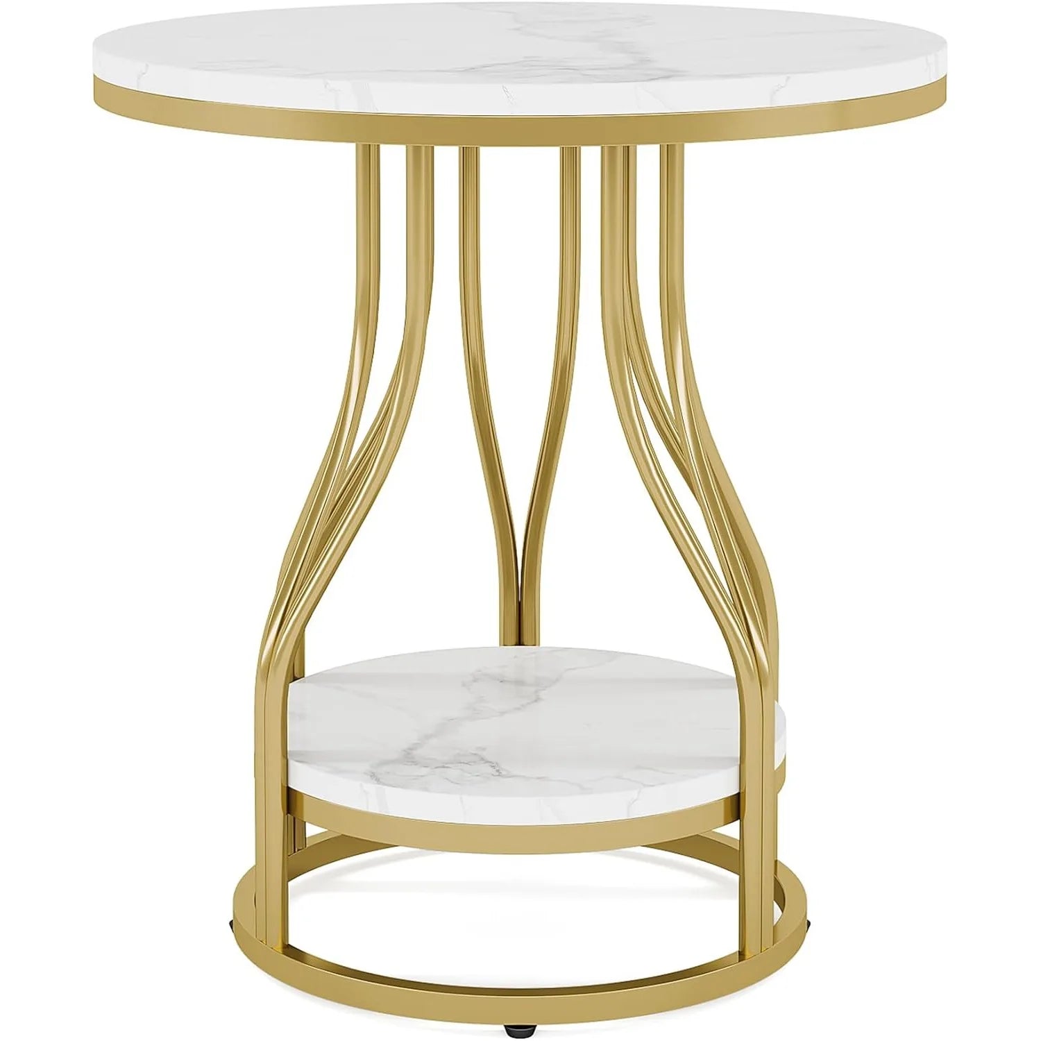 Isavelle Two-Tier Round Side Table | White Metal Frame Storage Table | Modern Sofa & Bedroom Nightstand