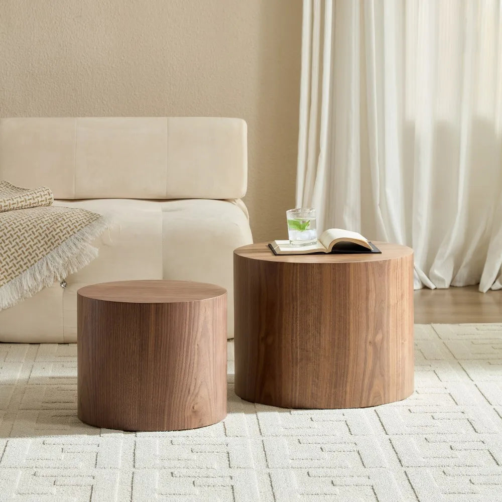 Eldoriann Round Nesting Coffee Table Set of 2 | Modern Space-Saving Side Tables | MDF