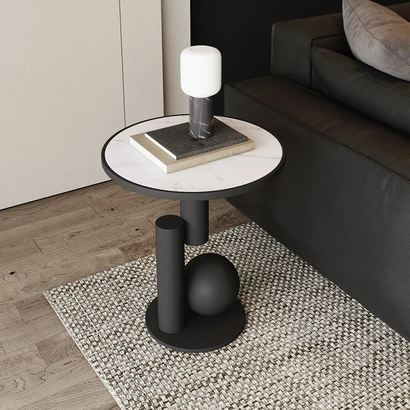 Calviera Round Luxury Side Table | Rock Slab Accent Table | Modern Sofa & Bedroom Nightstand Table
