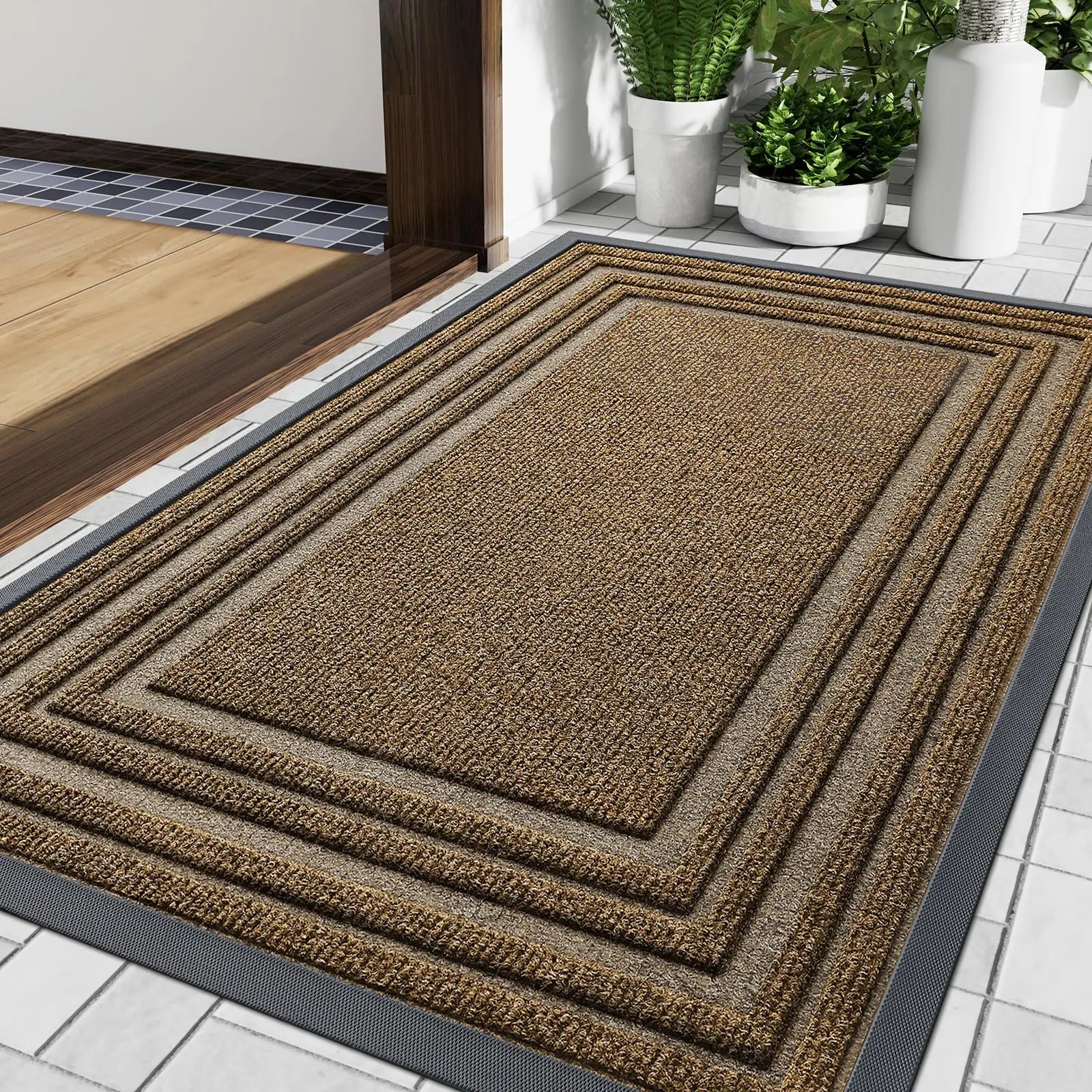 Aurelius Low Profile Door Mat | Non-Slip Natural Rubber Entrance Mat | Heavy-Duty Indoor & Outdoor Doormat