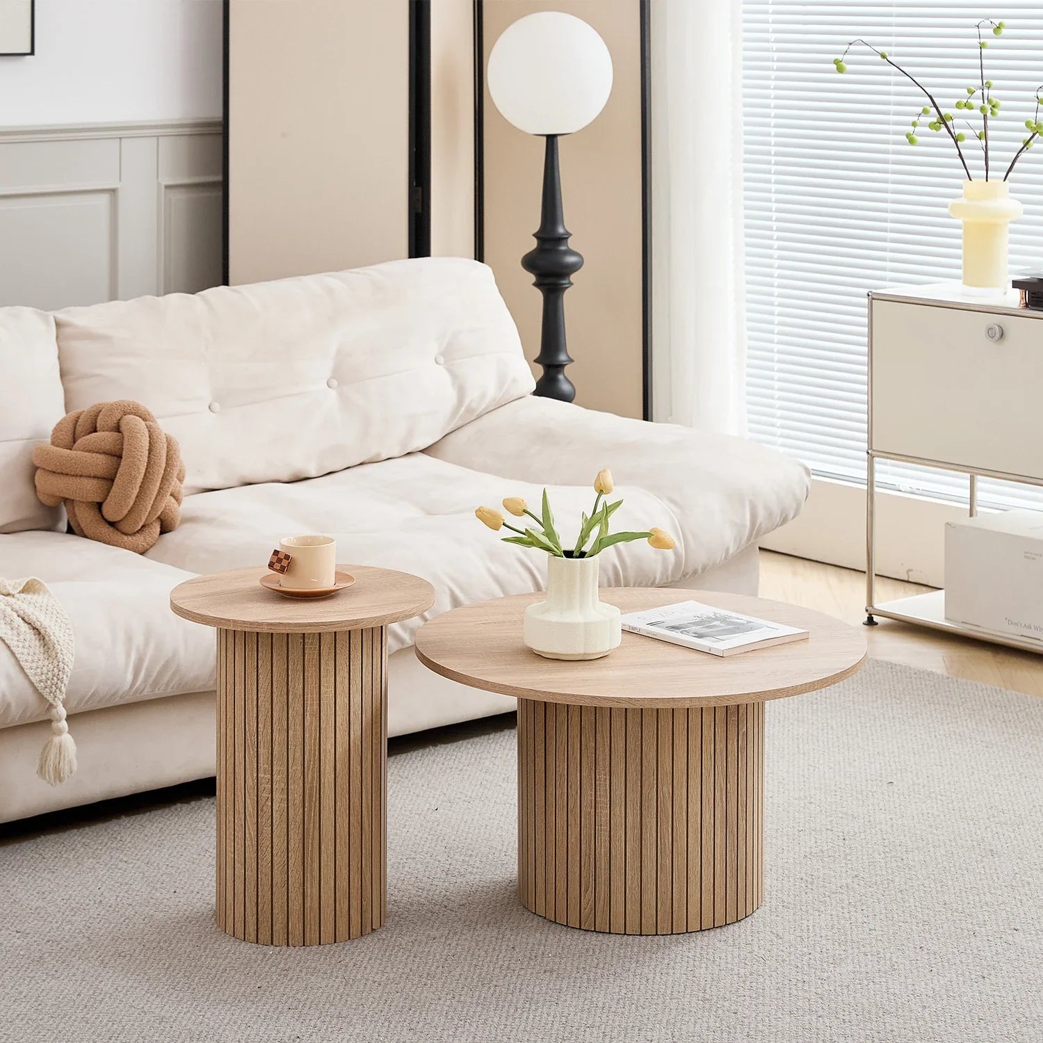 Arvellonn Round Nesting Coffee Table Set of 2 | 70 cm & 40 cm | Modern Space-Saving Center Tables
